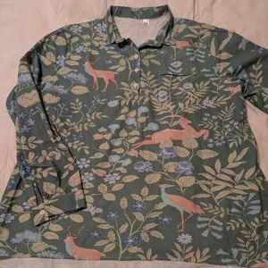 NWOT Floral Green Women's Collared Tunic
